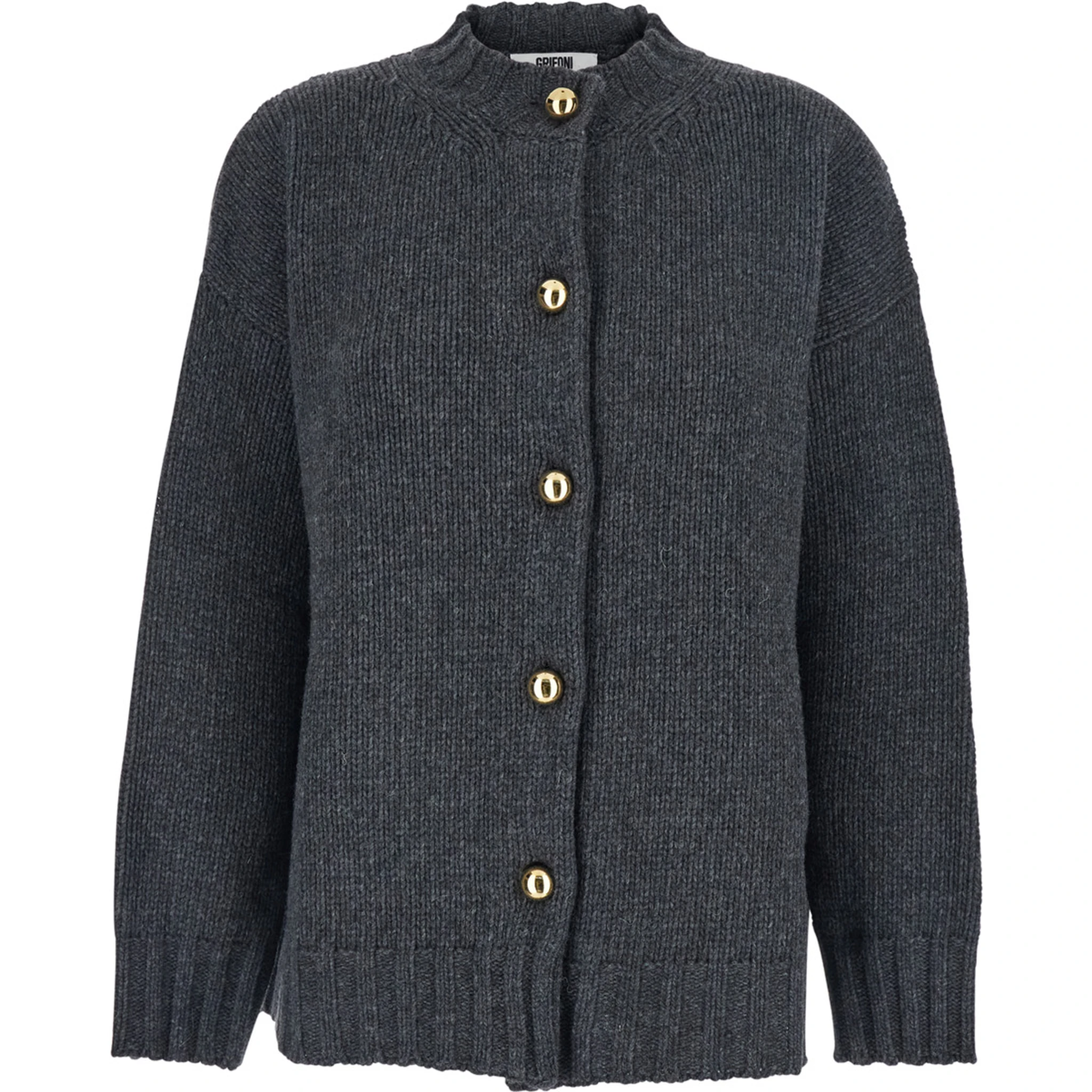 Grey Jacket with Ribbed Trims and Dropped Shoulders in wool Woman