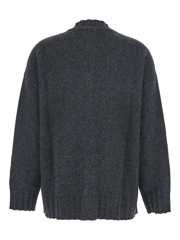 Grey Jacket with Ribbed Trims and Dropped Shoulders in wool Woman alternative