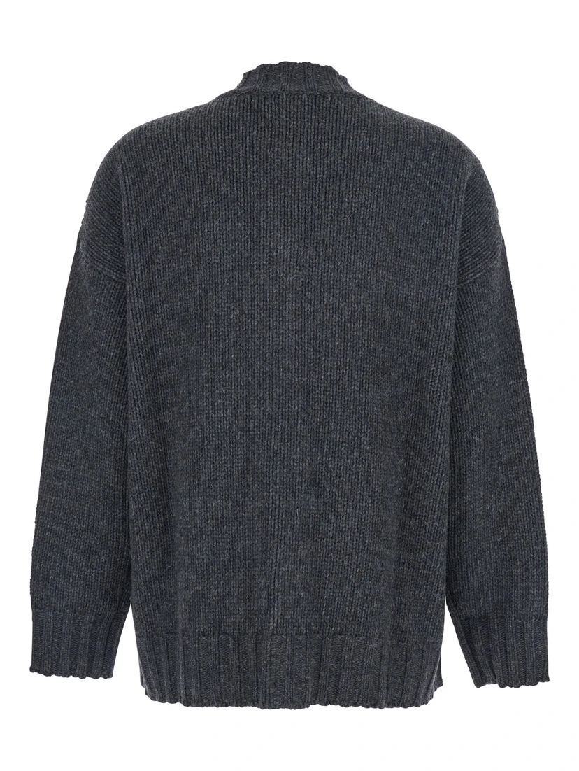 Grey Jacket with Ribbed Trims and Dropped Shoulders in wool Woman