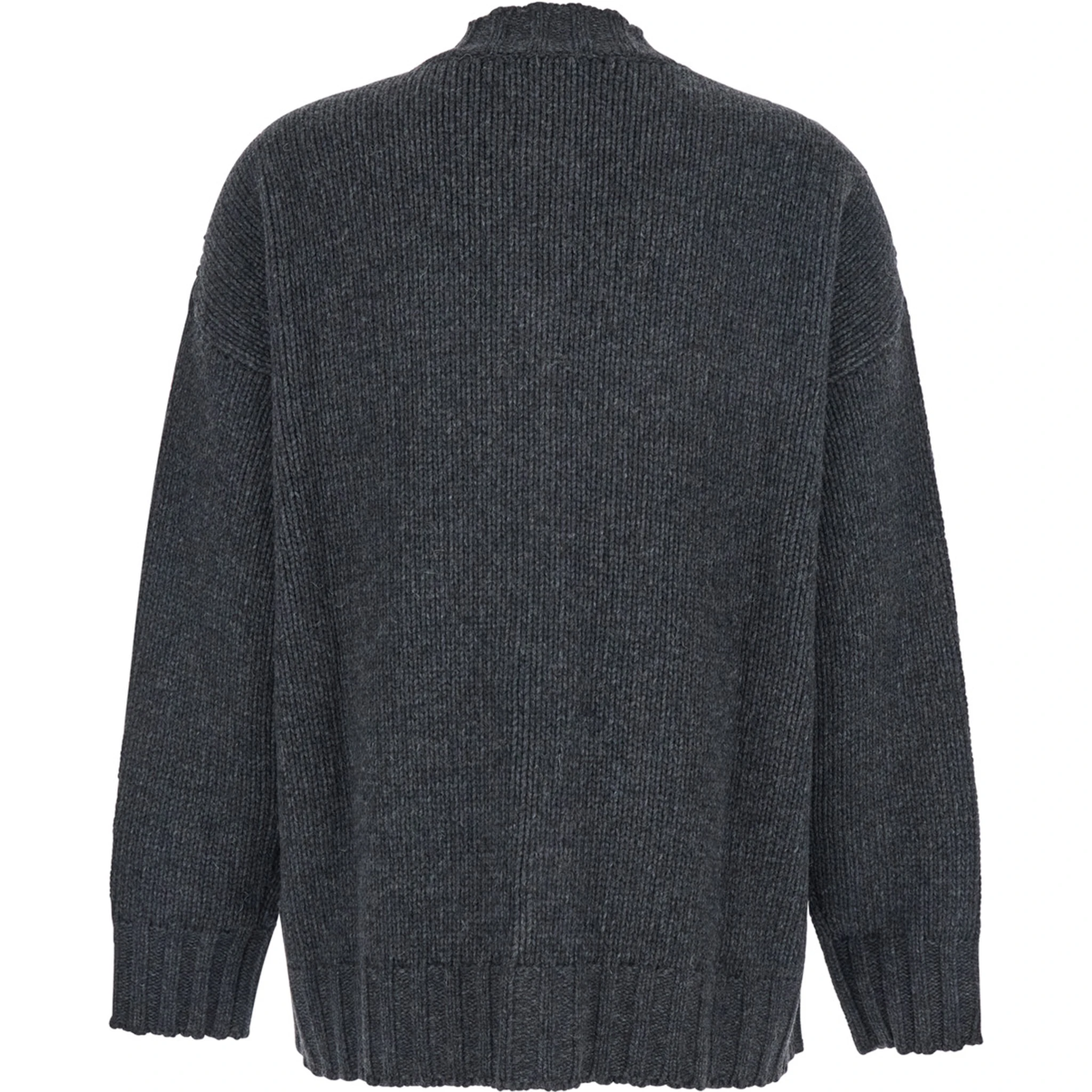 Grey Jacket with Ribbed Trims and Dropped Shoulders in wool Woman