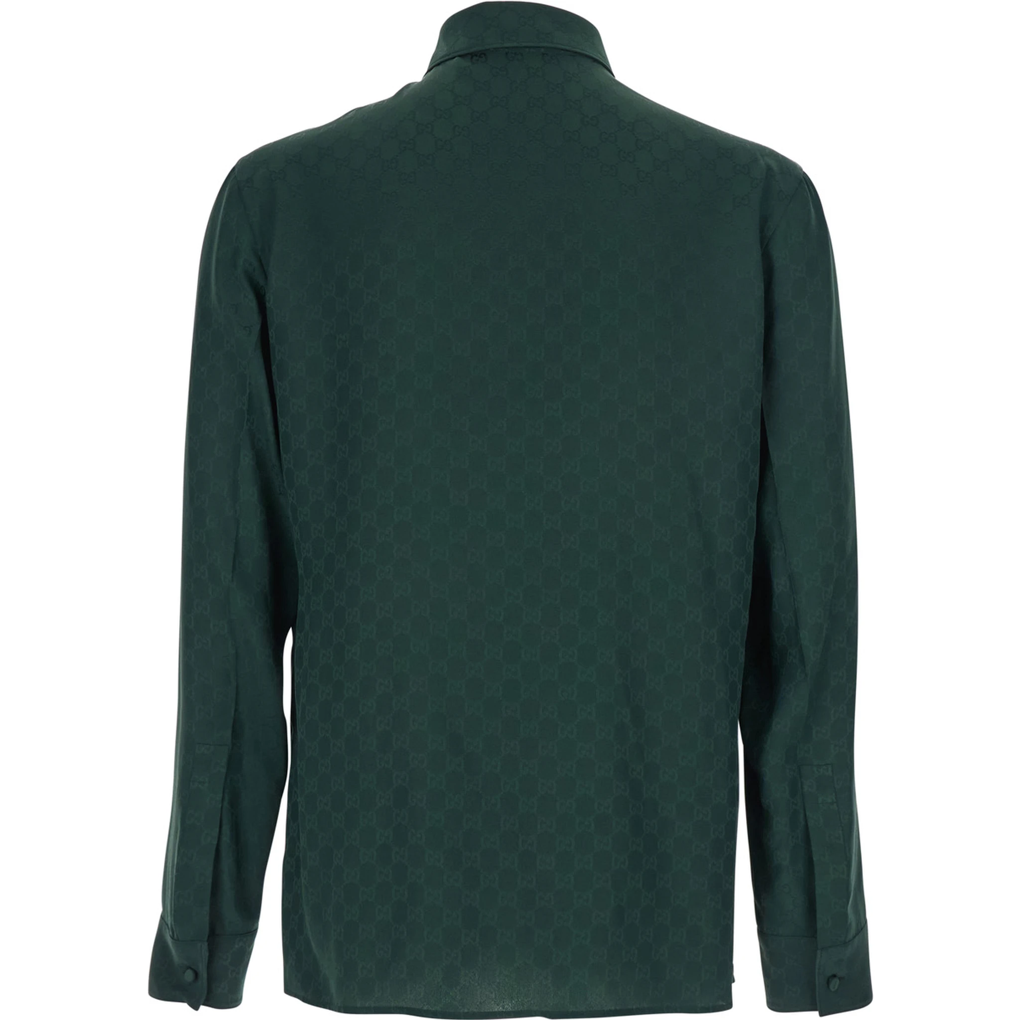 Green Shirt with Pointed Collar and Buttoned Cuffs in Silk GG Jacquard Man