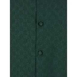 Green Shirt with Pointed Collar and Buttoned Cuffs in Silk GG Jacquard Man