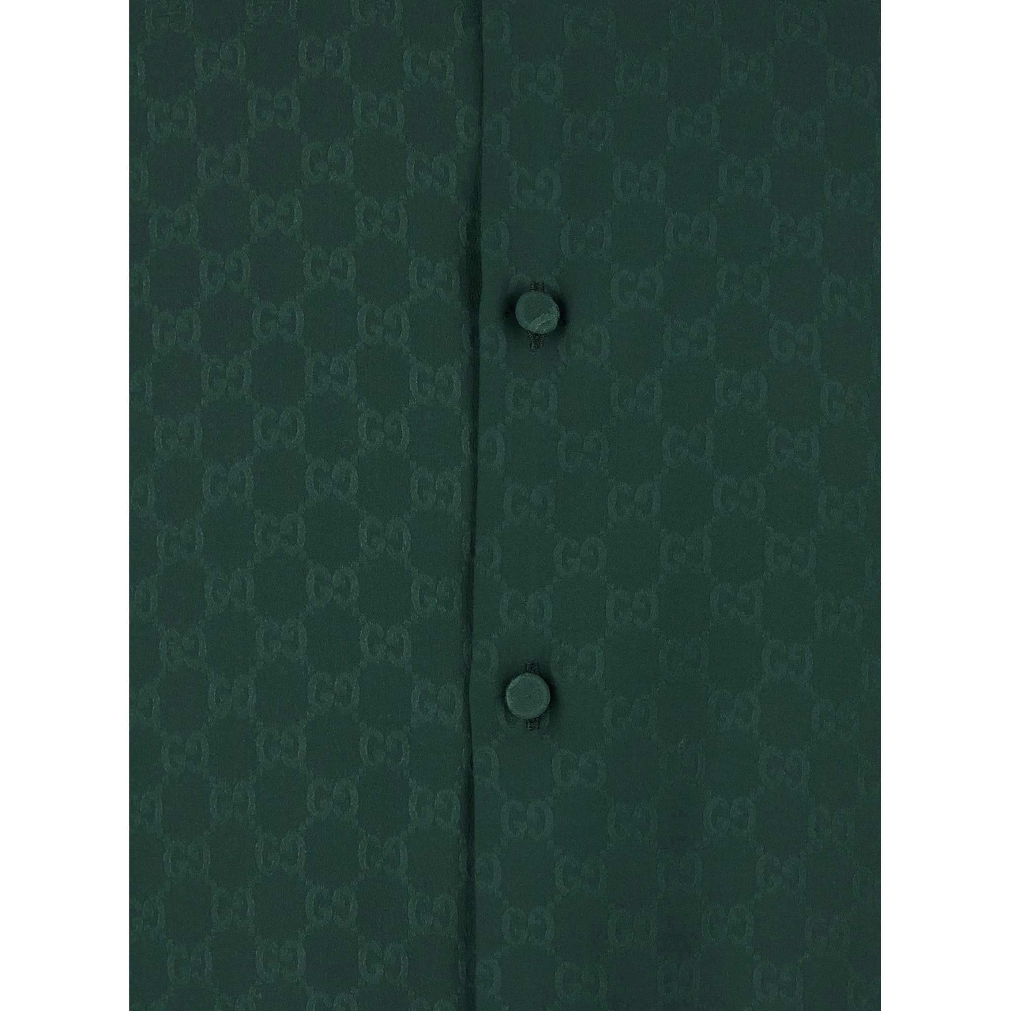 Green Shirt with Pointed Collar and Buttoned Cuffs in Silk GG Jacquard Man