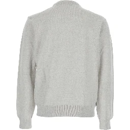 Grey Crew Neck Sweater with Fox Patch on the Front in Wool Man