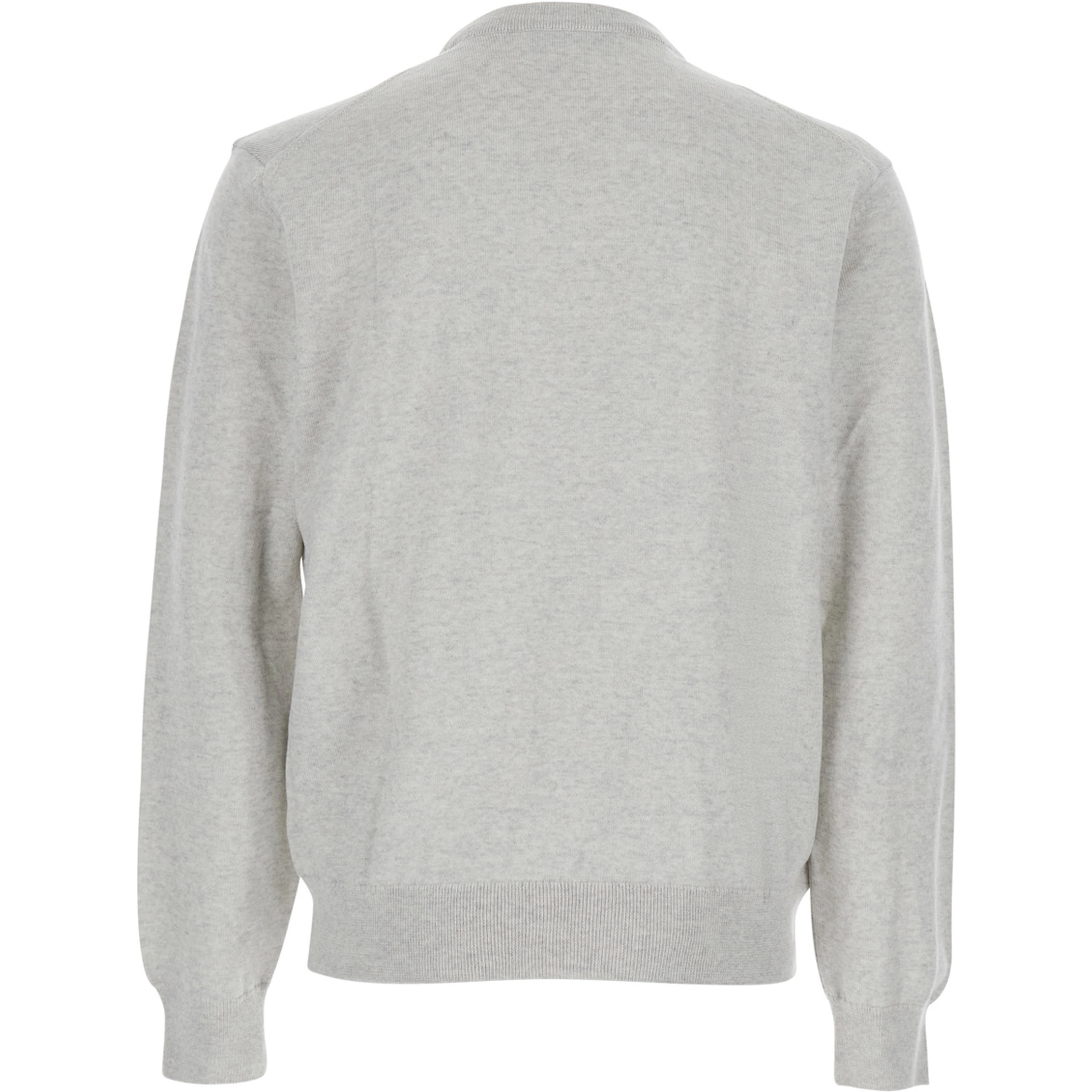 Grey Crew Neck Sweater with Fox Patch on the Front in Wool Man