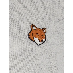 Grey Crew Neck Sweater with Fox Patch on the Front in Wool Man
