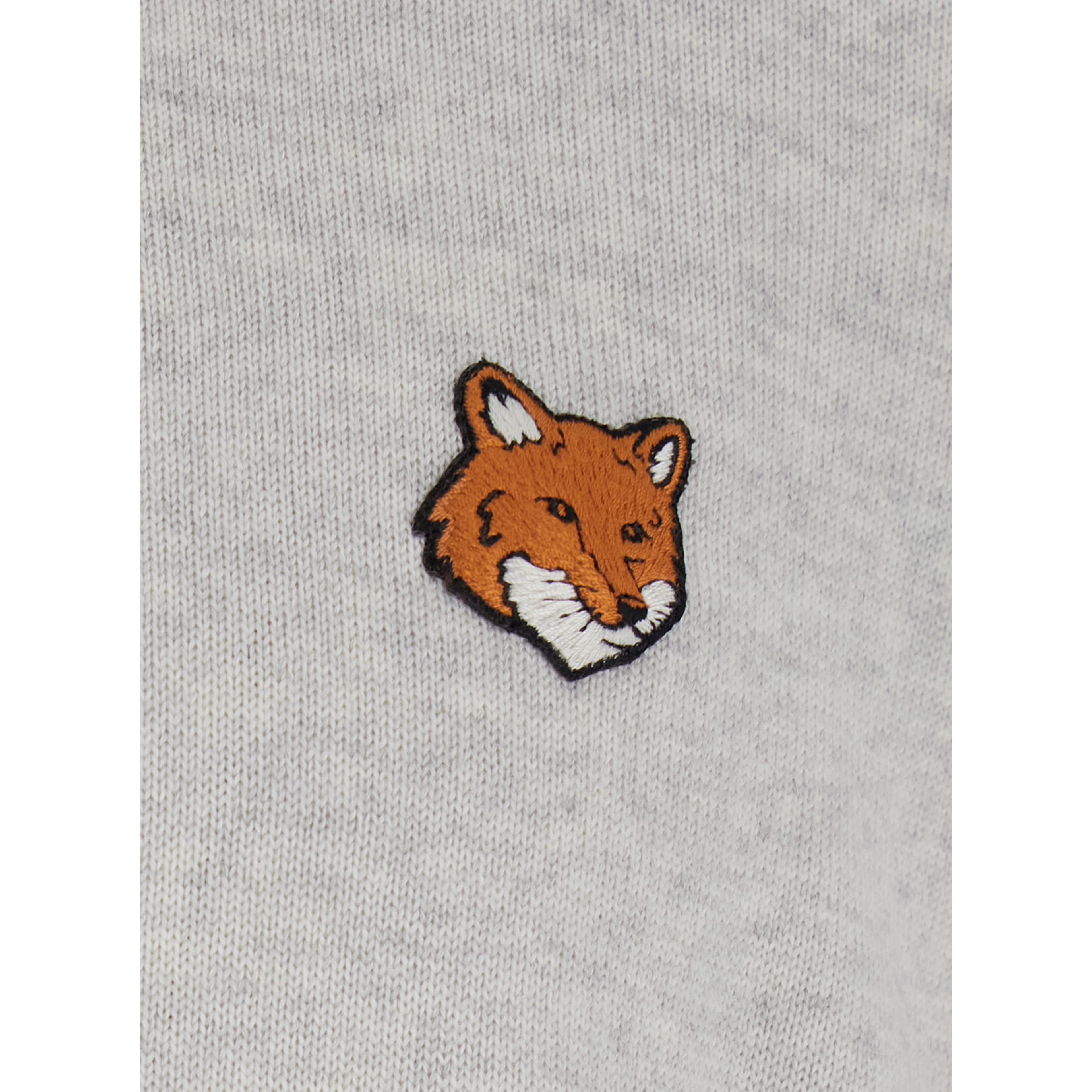 Grey Crew Neck Sweater with Fox Patch on the Front in Wool Man