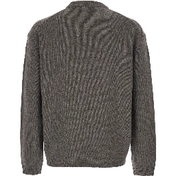 Grey Crewneck Sweater with Logo Embroidery on the Front in Wool Blend Man