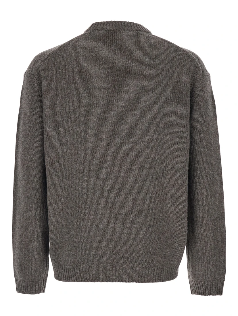 Grey Crewneck Sweater with Logo Embroidery on the Front in Wool Blend Man