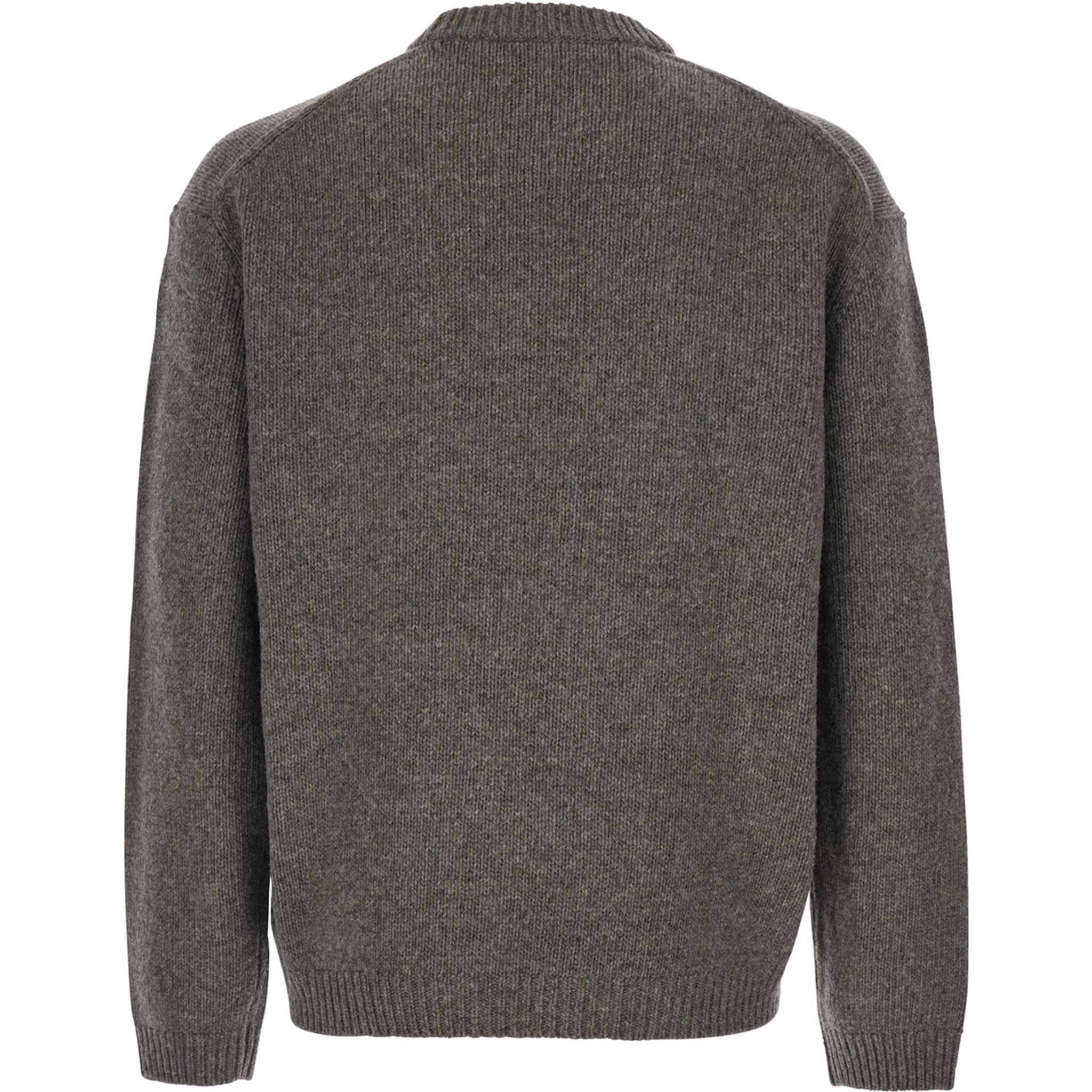 Grey Crewneck Sweater with Logo Embroidery on the Front in Wool Blend Man