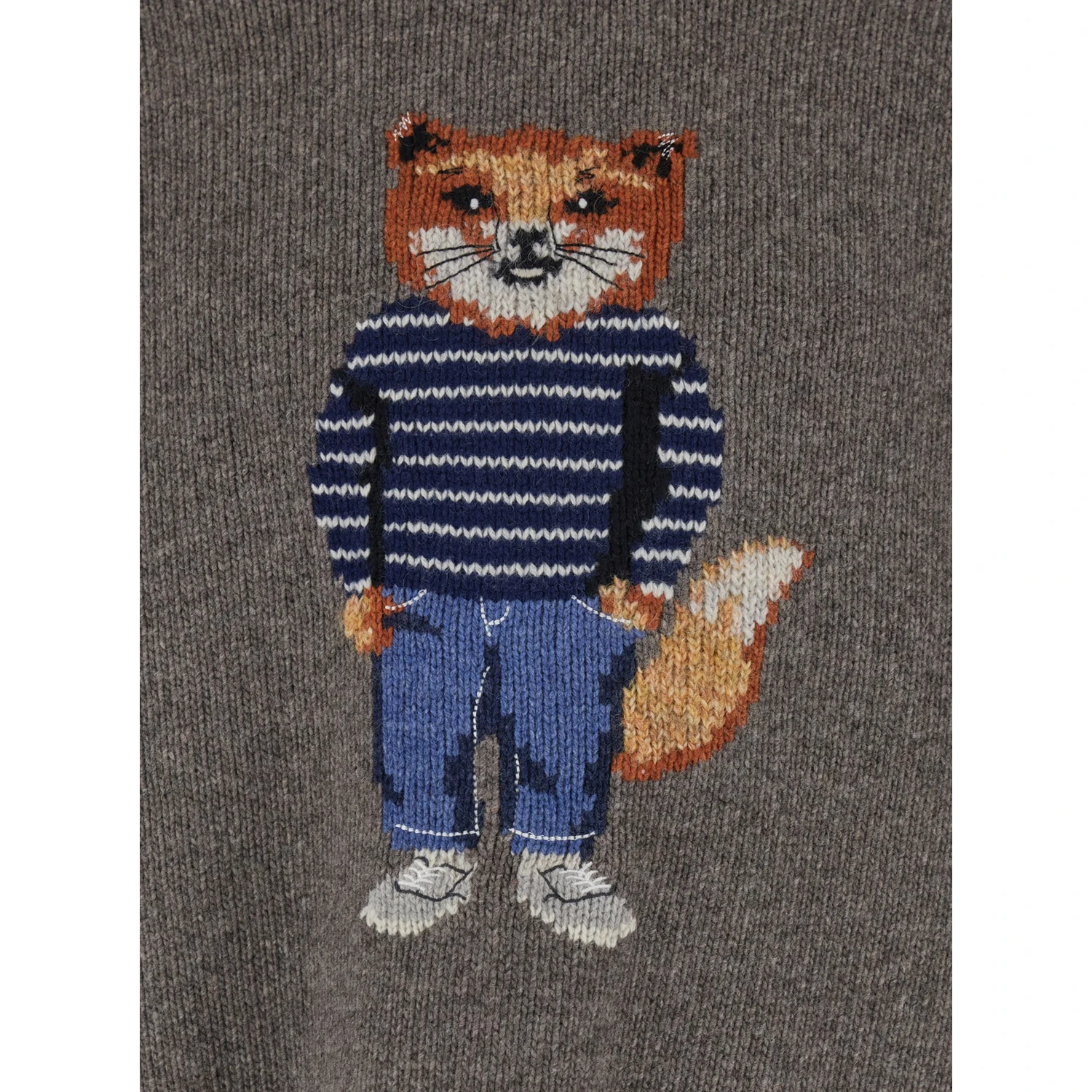 Grey Crewneck Sweater with Logo Embroidery on the Front in Wool Blend Man