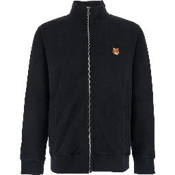 Black Sweatshirt with High Neck and Logo Patch on the Front in Cotton Man