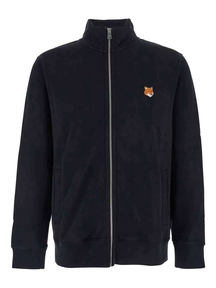 Black Sweatshirt with High Neck and Logo Patch on the Front in Cotton Man