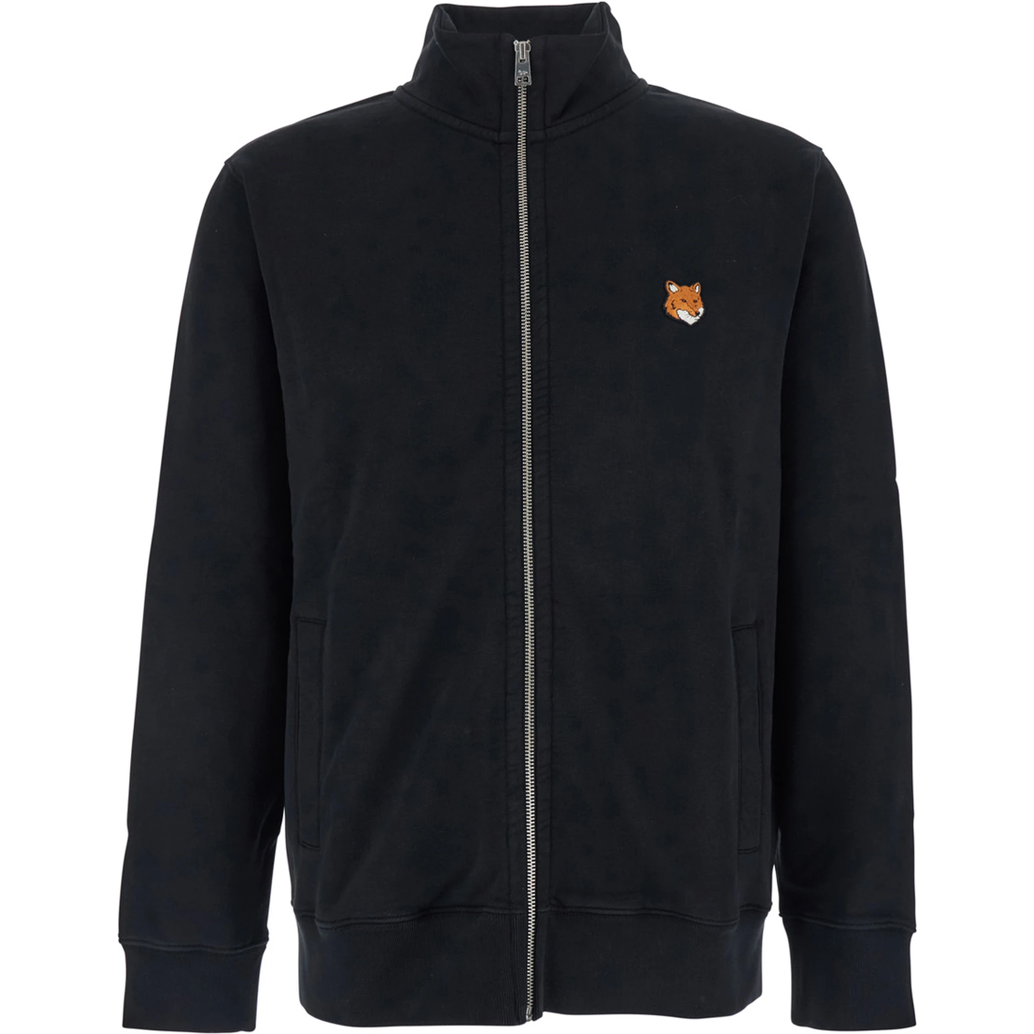 Black Sweatshirt with High Neck and Logo Patch on the Front in Cotton Man