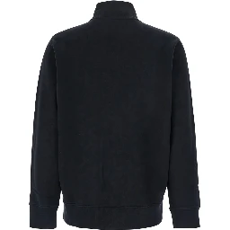Black Sweatshirt with High Neck and Logo Patch on the Front in Cotton Man