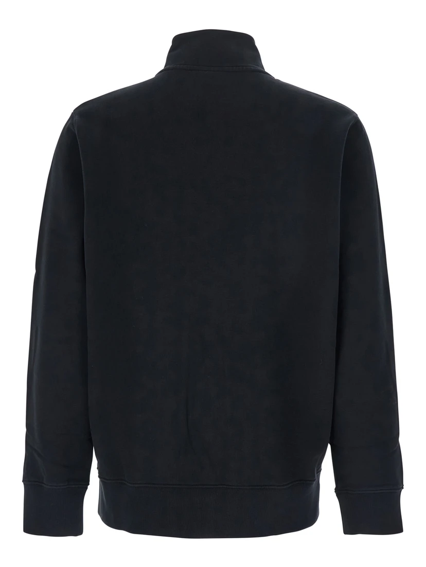 Black Sweatshirt with High Neck and Logo Patch on the Front in Cotton Man