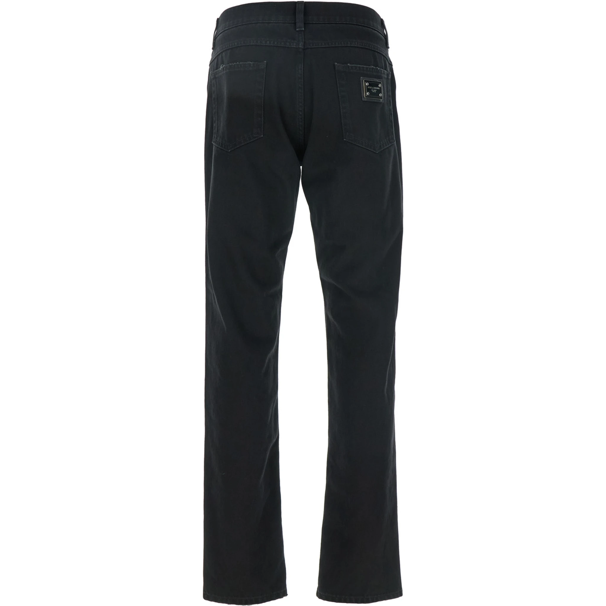 Black High Waist Jeans with Ripped Details and Logo Patch on the Rear in Denim Man