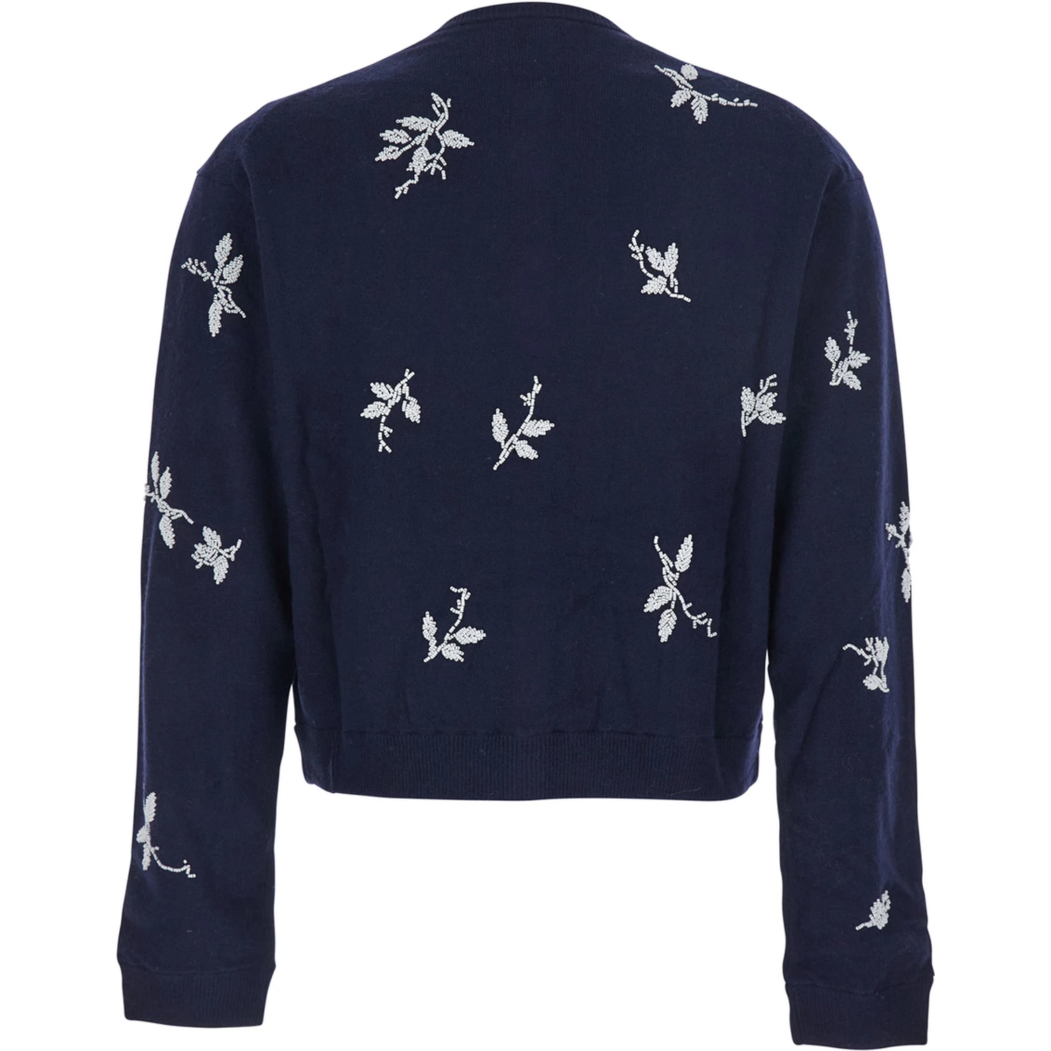 Blue Crew Neck Cardigan with Floral Embroidery in Cotton Blend Woman