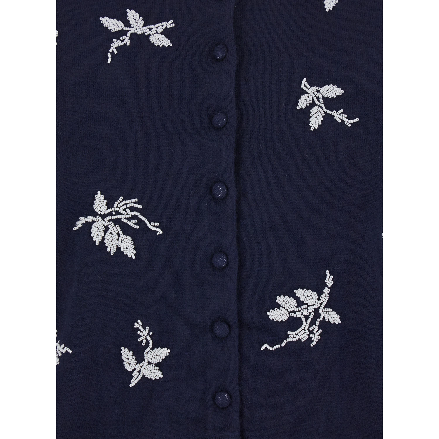 Blue Crew Neck Cardigan with Floral Embroidery in Cotton Blend Woman