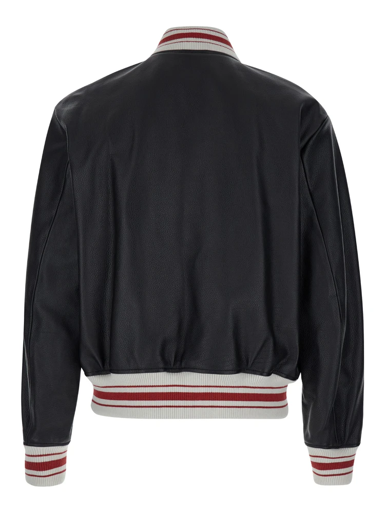 Black Bomber Jacket with Logo Patch in Leather Man alternative