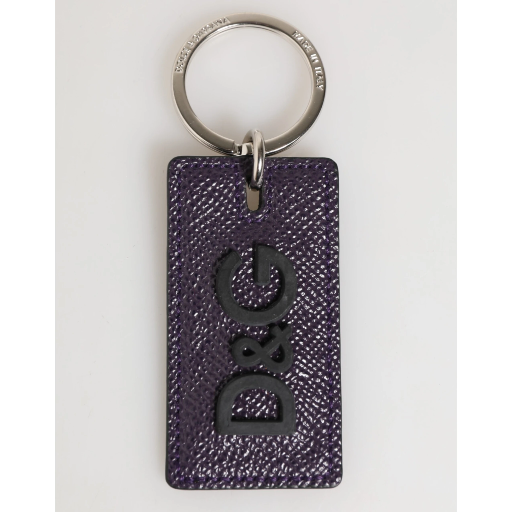 Violet Leather Logo Metal Ring Men Keychain Keyring