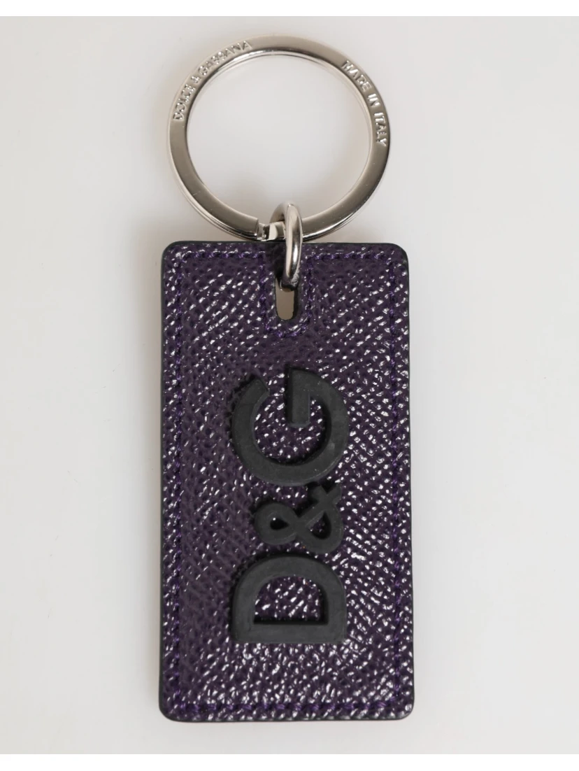Violet Leather Logo Metal Ring Men Keychain Keyring