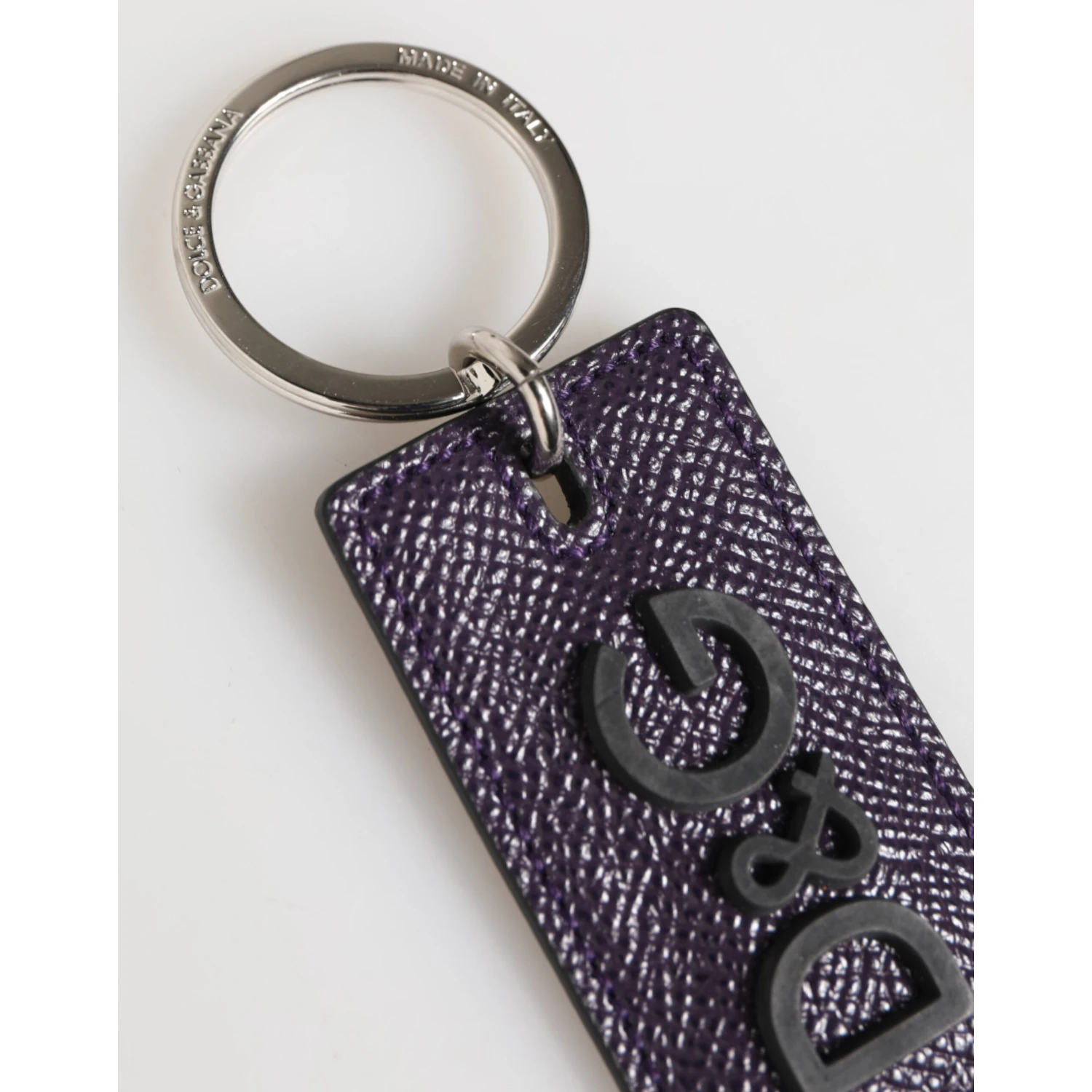 Violet Leather Logo Metal Ring Men Keychain Keyring