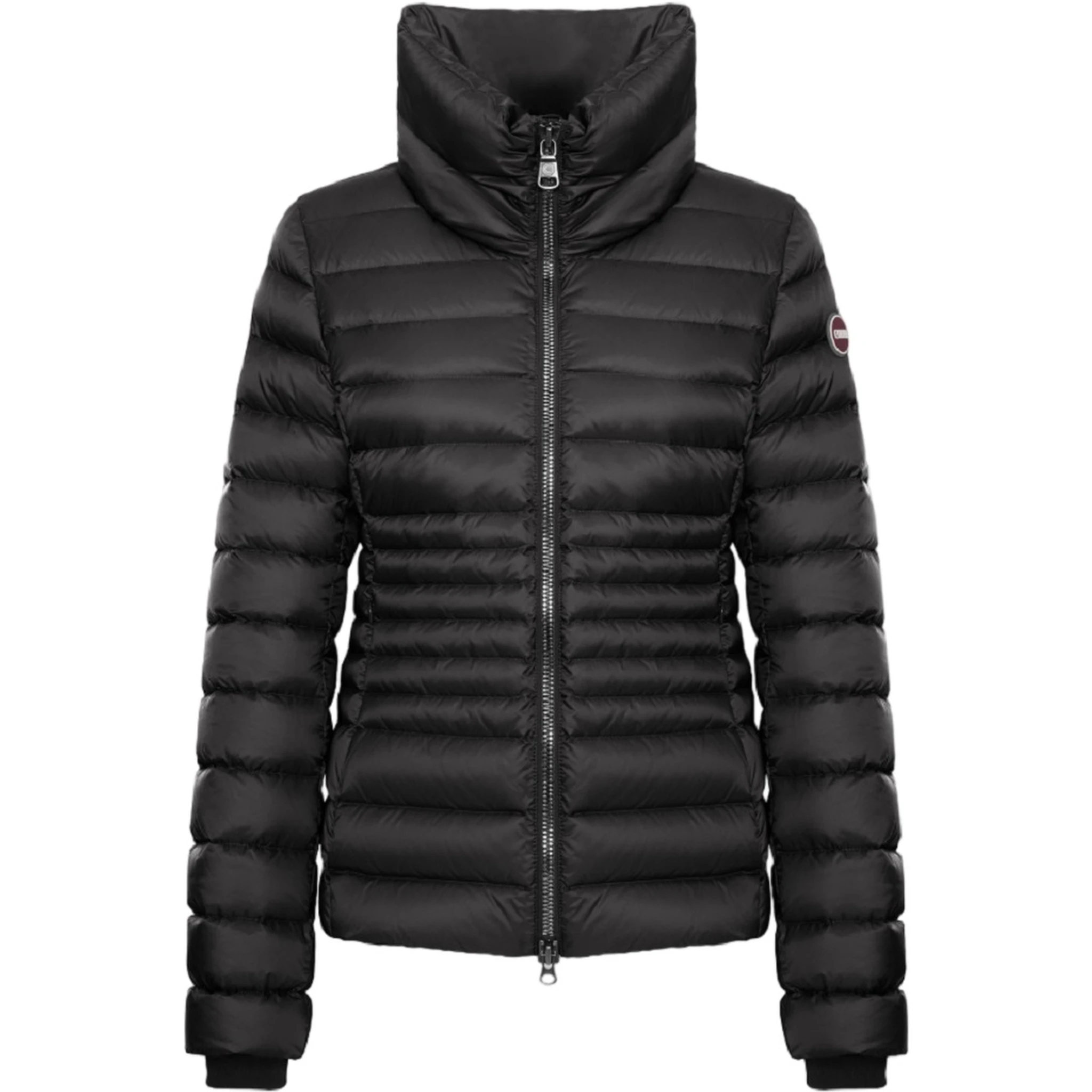 معطف بياقة عالية من الريش بلون بوربورا