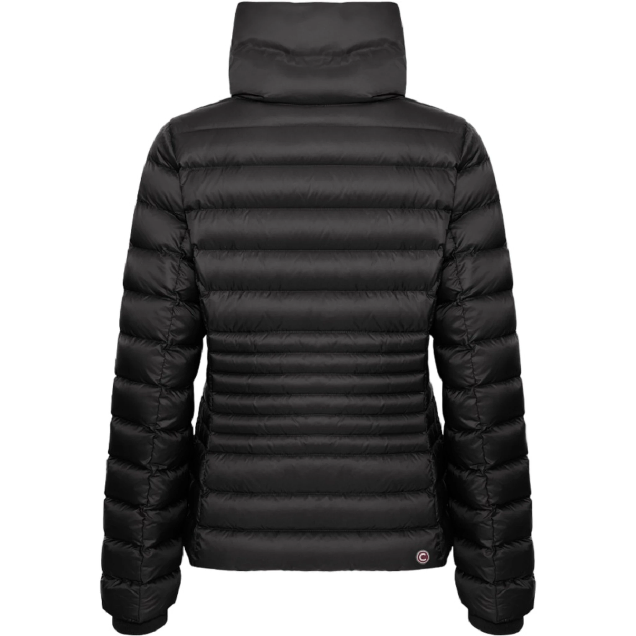 معطف بياقة عالية من الريش بلون بوربورا