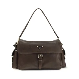 Brown Recycled Polyamide Shoulder Bag