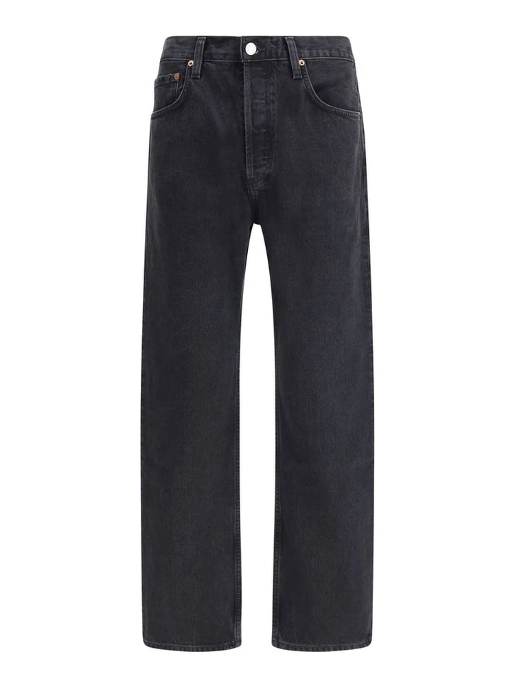 Black Cotton Straight-Leg Jeans