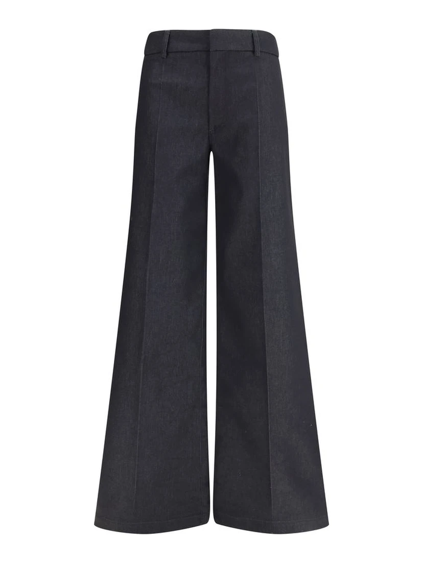 Black Polyester Flared Pants
