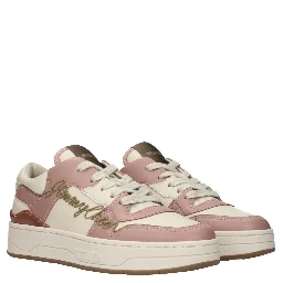 Pink Leather Low Top Sneakers