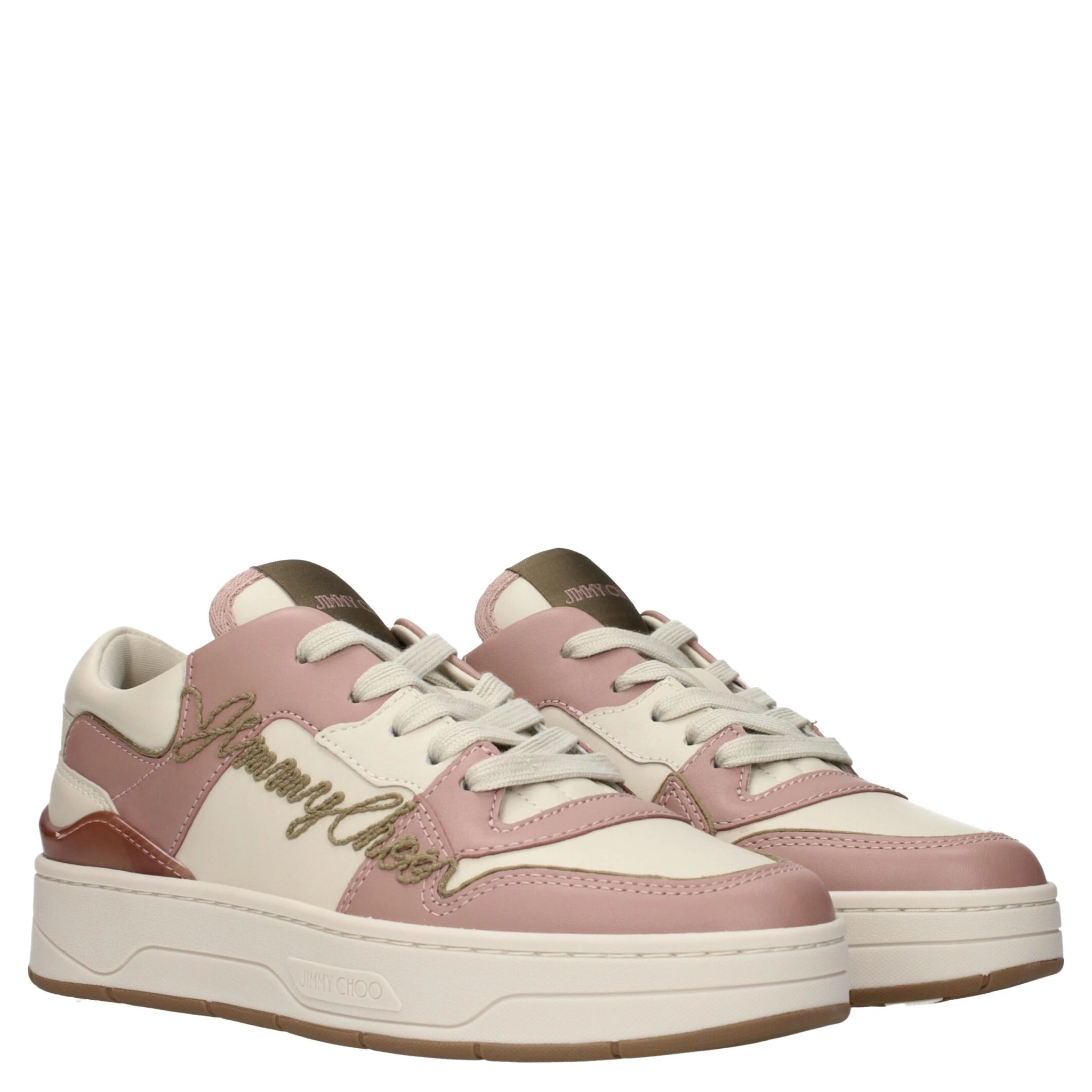 Pink Leather Low Top Sneakers
