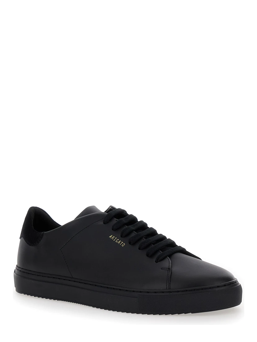 Clean 90 Black Low Top Sneakers with Laminated Logo in Leather Man