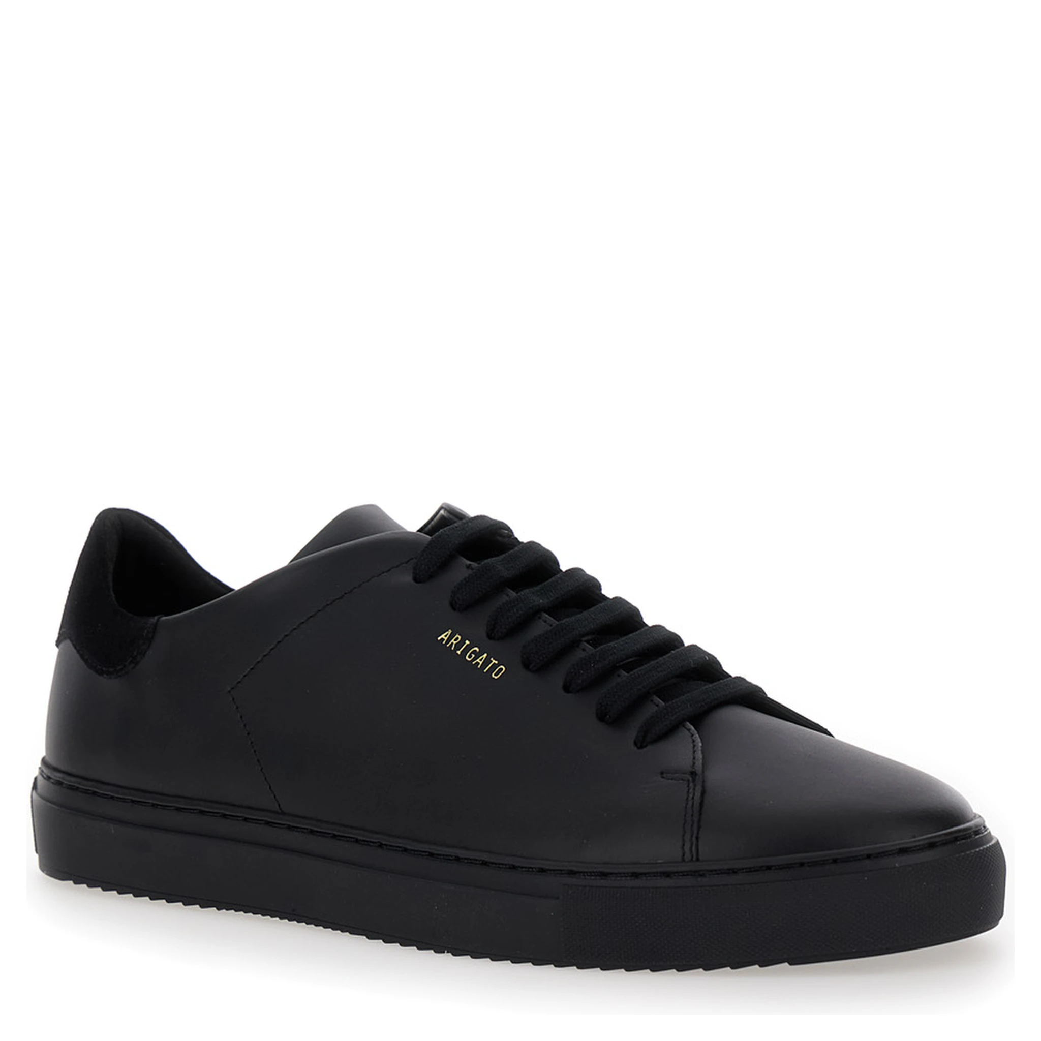 Clean 90 Black Low Top Sneakers with Laminated Logo in Leather Man