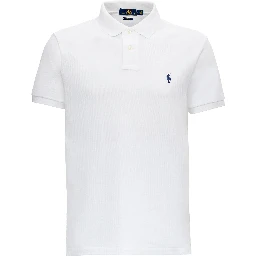 "Custom Fit" White Polo Shirt with Classic Collar and Pony Embroidery on the Front in Cotton Piquet Man