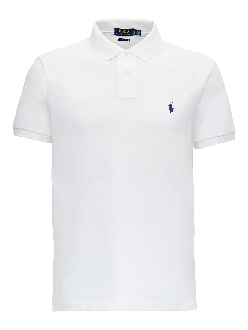 "Custom Fit" White Polo Shirt with Classic Collar and Pony Embroidery on the Front in Cotton Piquet Man