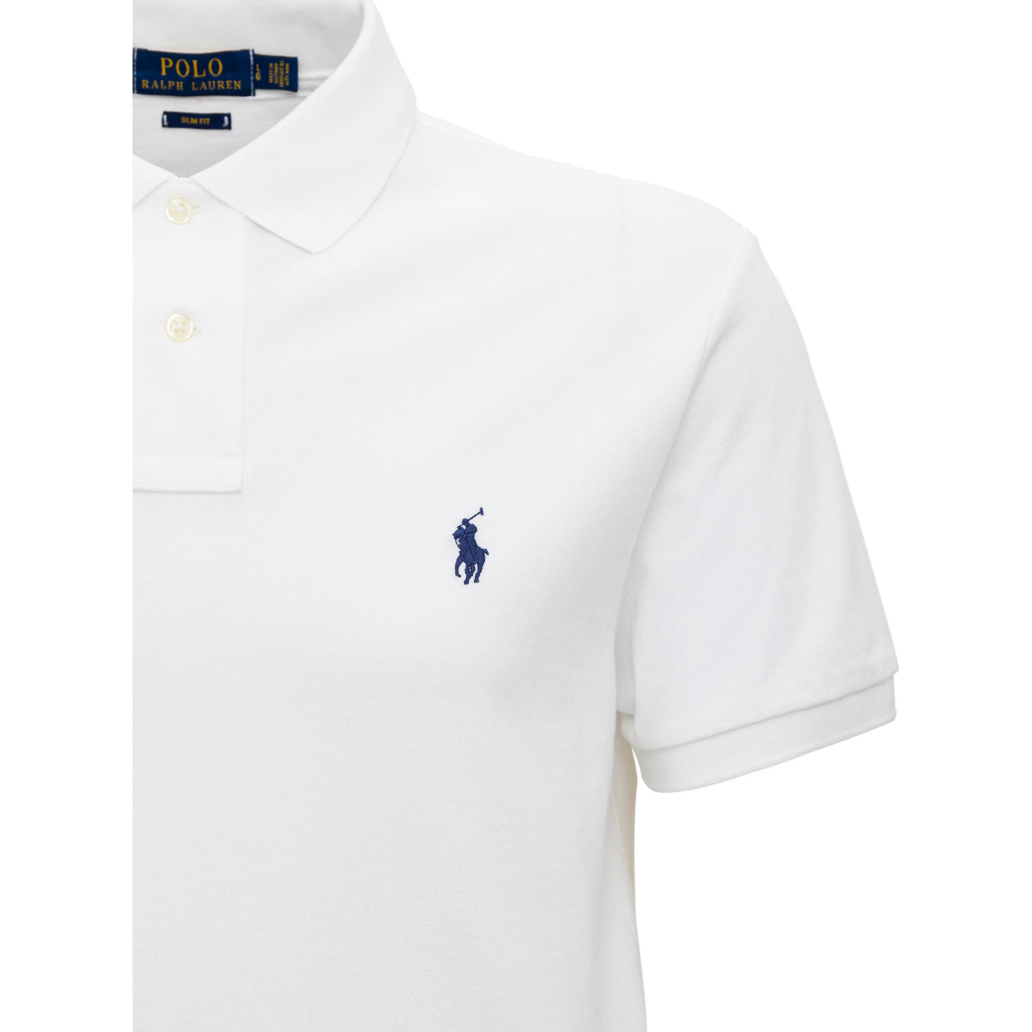 "Custom Fit" White Polo Shirt with Classic Collar and Pony Embroidery on the Front in Cotton Piquet Man