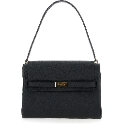 Lee Radziwill Black Shoulder Bag with Single Shoulder Strap and Front Clasp Closure in Leather Woman