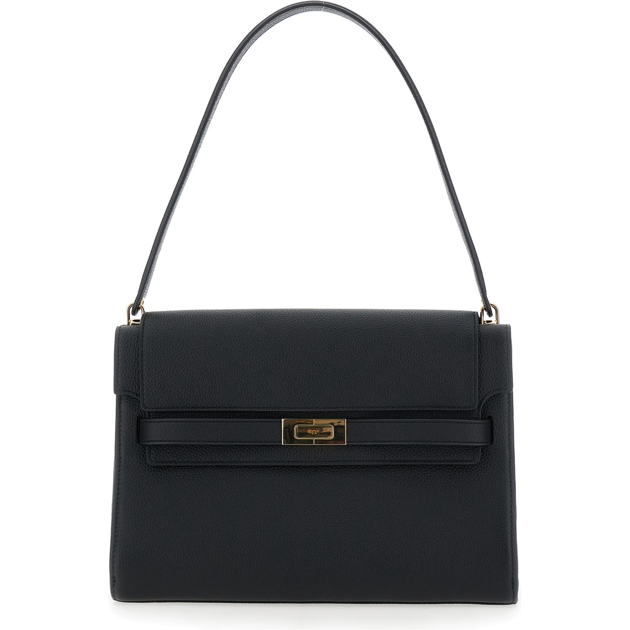 Lee Radziwill Black Shoulder Bag with Single Shoulder Strap and Front Clasp Closure in Leather Woman