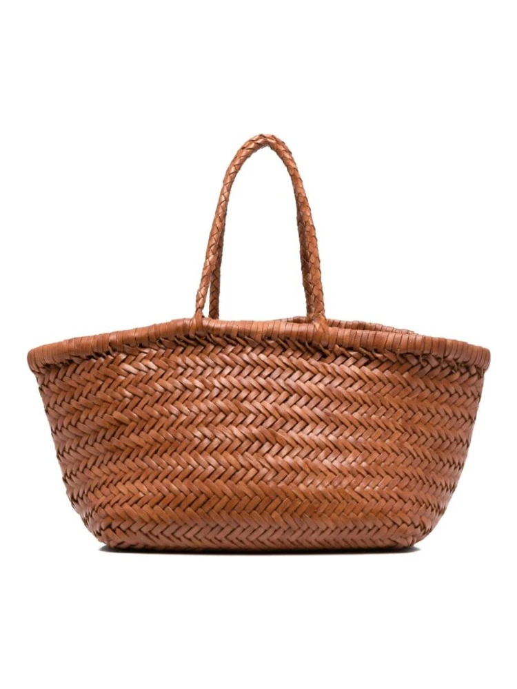 حقيبة يد صغيرة من الجلد المضفر من تريبل جامب، لون بني فاتح، للنساء