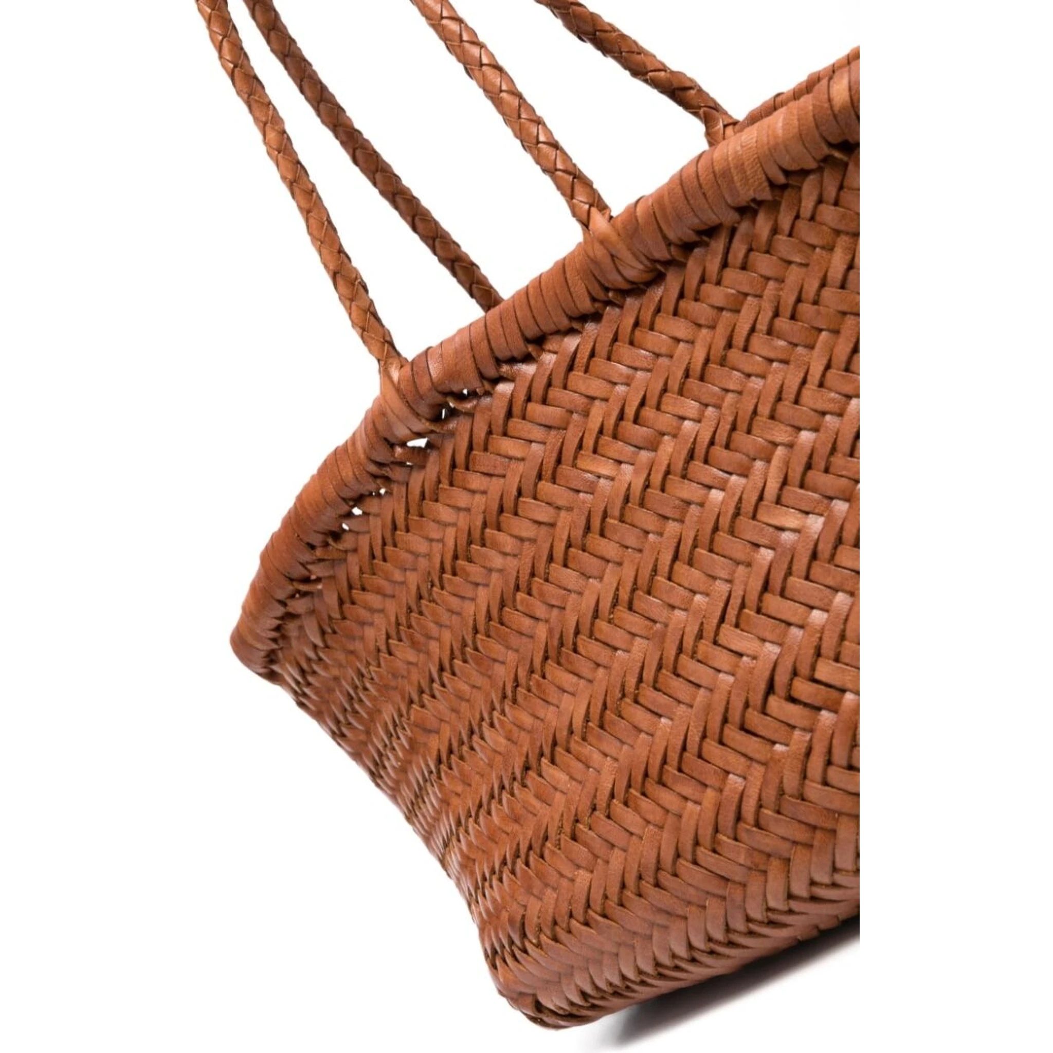 حقيبة يد صغيرة من الجلد المضفر من تريبل جامب، لون بني فاتح، للنساء