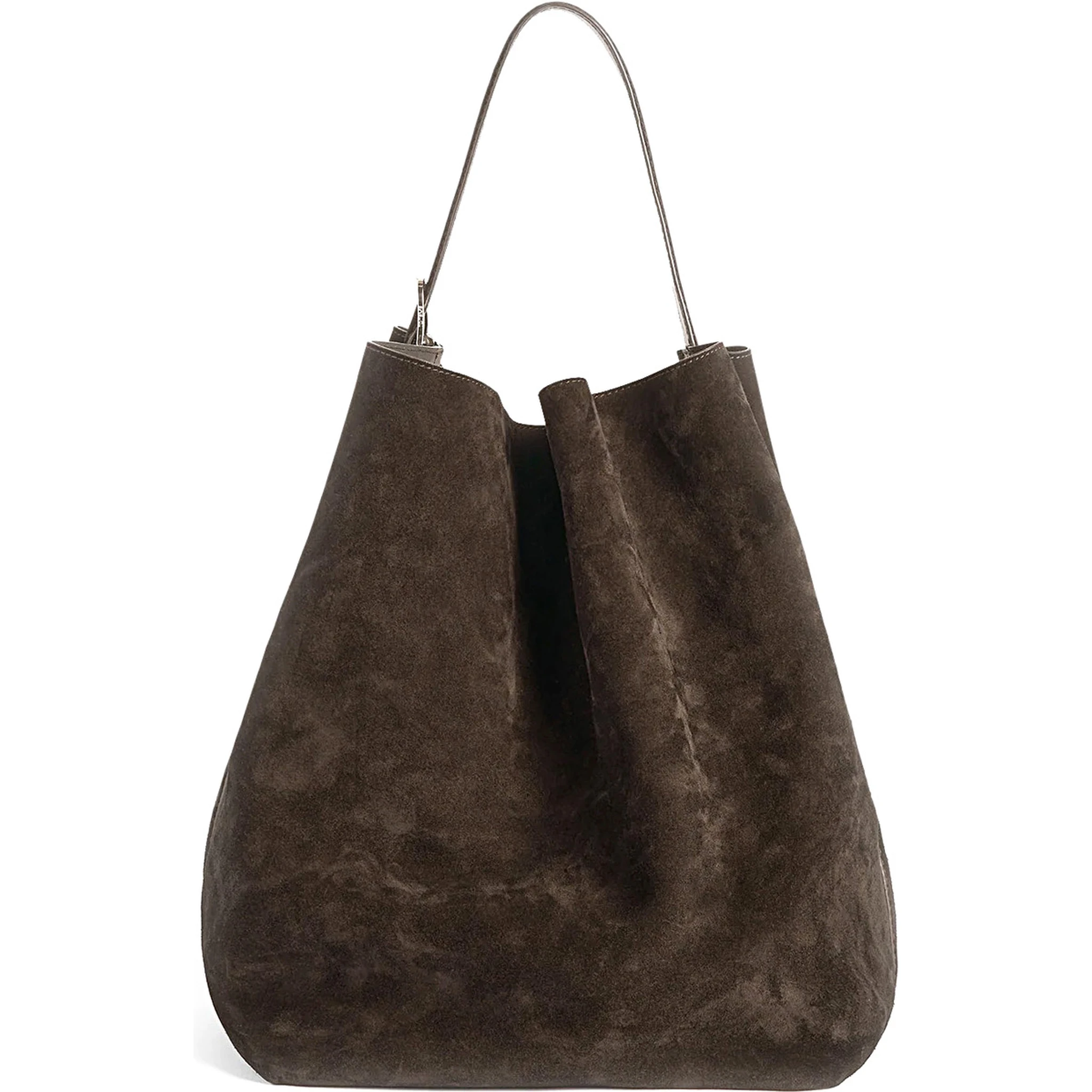 Brown Shoulder Bag with Adjustable Handle in Suede Woman