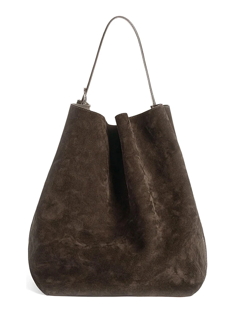 Brown Shoulder Bag with Adjustable Handle in Suede Woman alternative