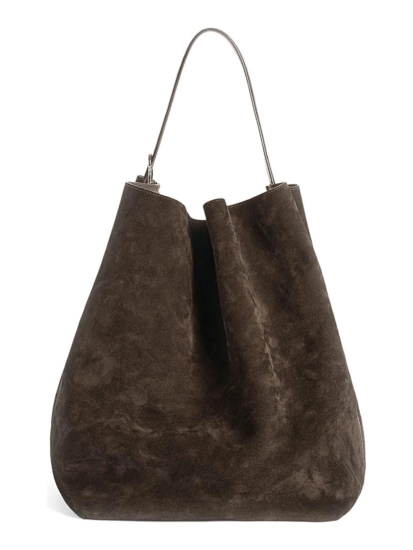 Brown Shoulder Bag with Adjustable Handle in Suede Woman