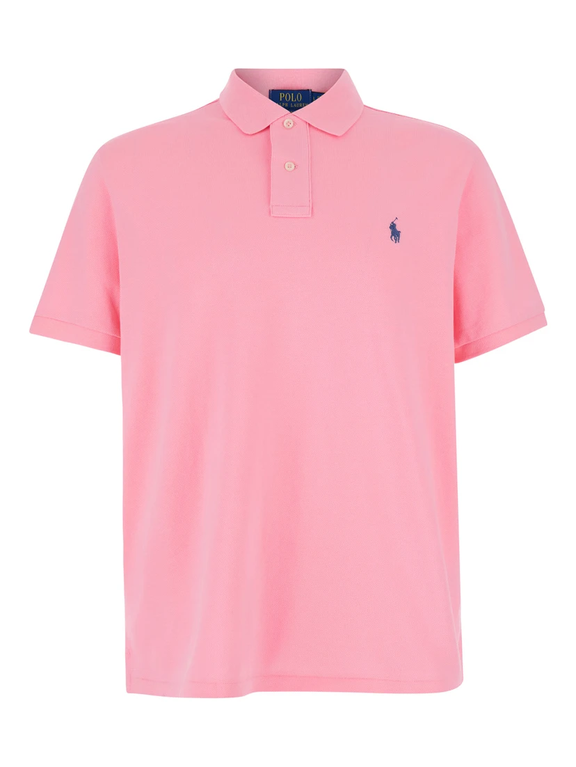 "Regular Fit" Pink Polo Shirt with Pony Detail on the Front in Cotton Piquet Man