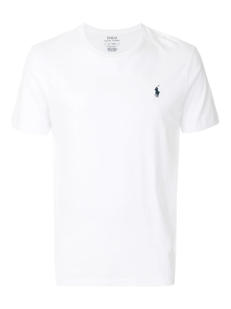 "Custom Slim Fit" White Crewneck T-Shirt with Pony Embroidery on the Front in Cotton Man
