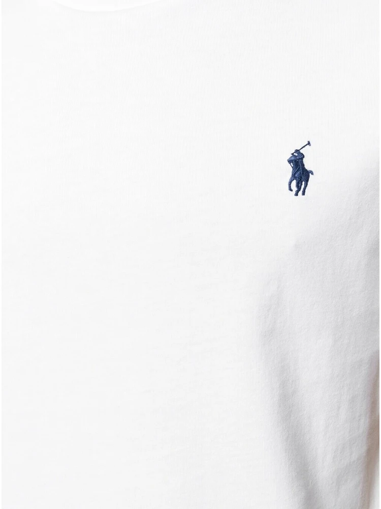 "Custom Slim Fit" White Crewneck T-Shirt with Pony Embroidery on the Front in Cotton Man alternative