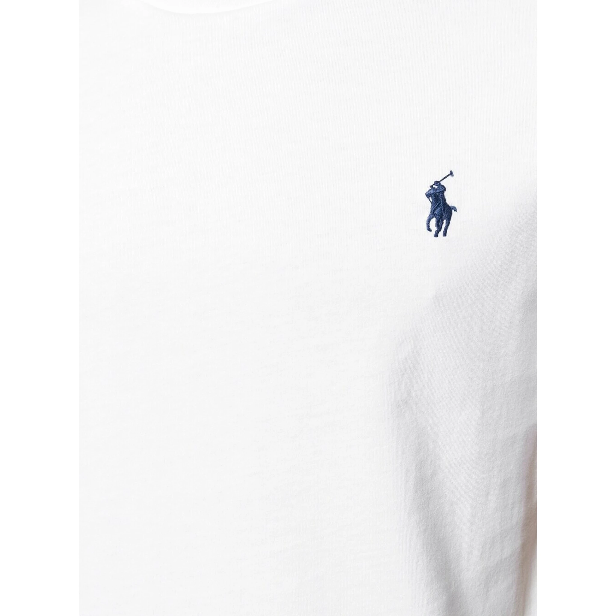 تيشيرت أبيض برقبة دائرية وقصة ضيقة مخصصة، مزين بتطريز شعار الحصان على الجهة الأمامية، مصنوع من القطن الرجالي.